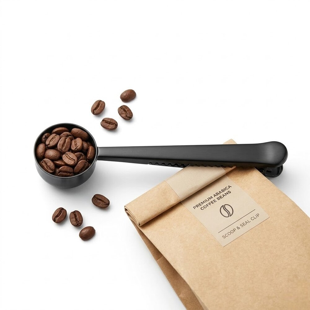 Colher Medidora de Café com Prendedor Clip de Pacote em Aço