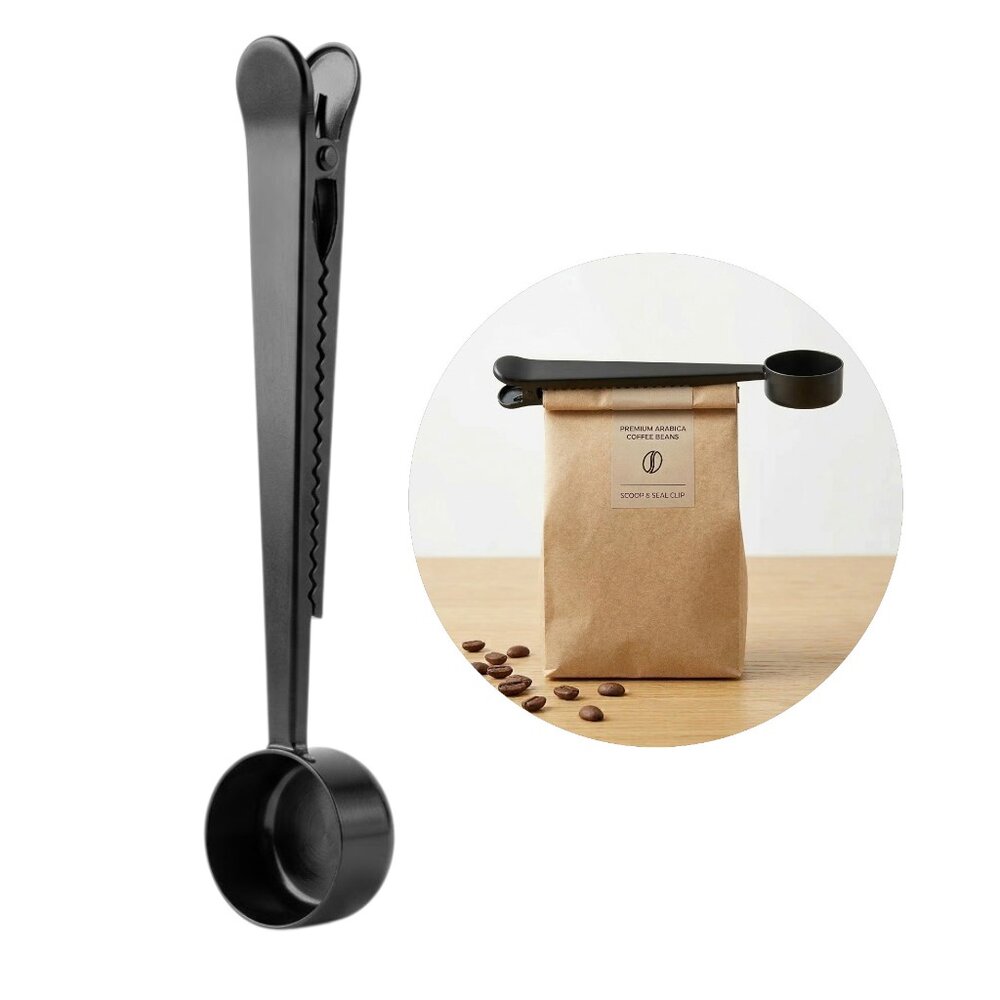 Colher Medidora de Café com Prendedor Clip de Pacote em Aço