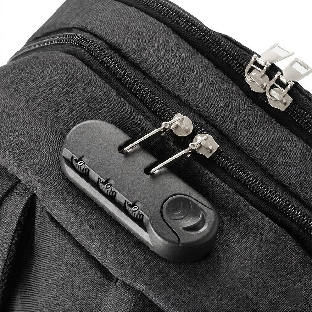 Mochila Notebook 15.6” Saída USB Cadeado Engate para Mala Preta