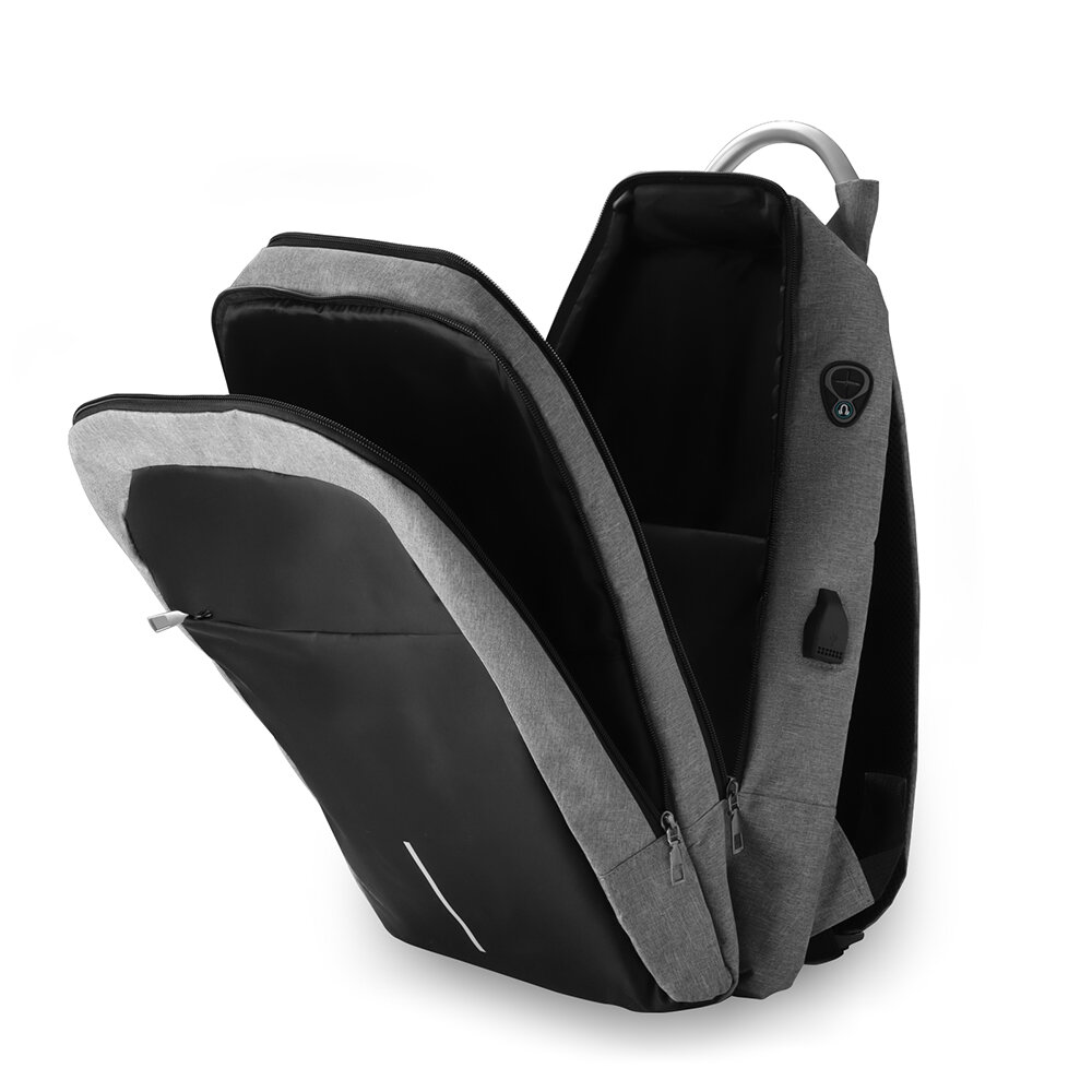 Mochila Notebook 15.6” Saída USB Cadeado Engate para Mala Cinza