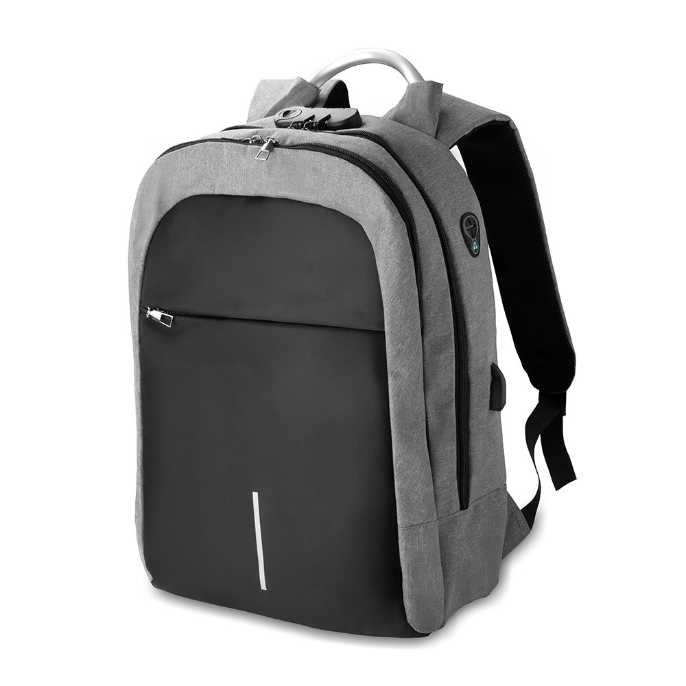 Mochila Notebook 15.6” Saída USB Cadeado Engate para Mala Cinza