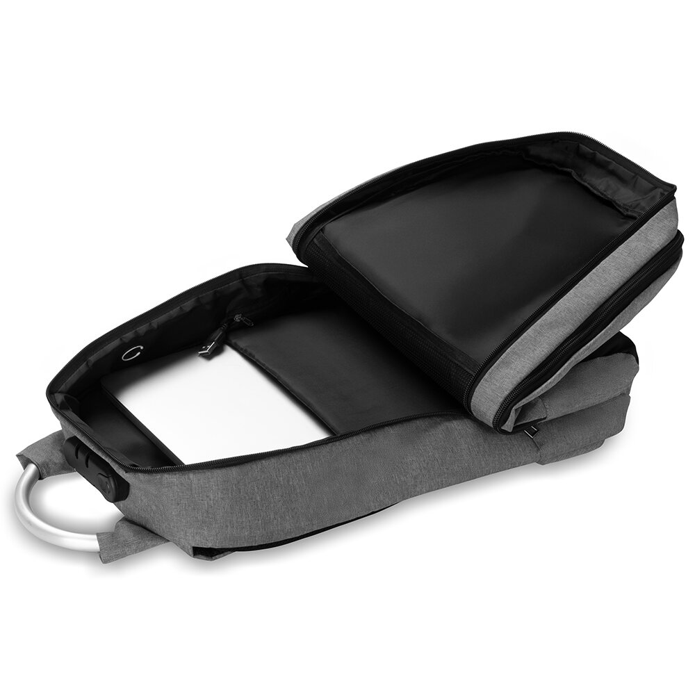 Mochila Notebook 15.6” Saída USB Cadeado Engate para Mala Cinza