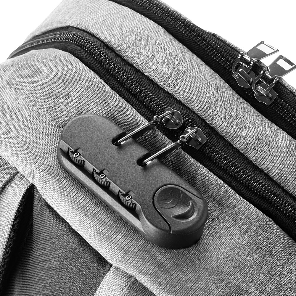 Mochila Notebook 15.6” Saída USB Cadeado Engate para Mala Cinza