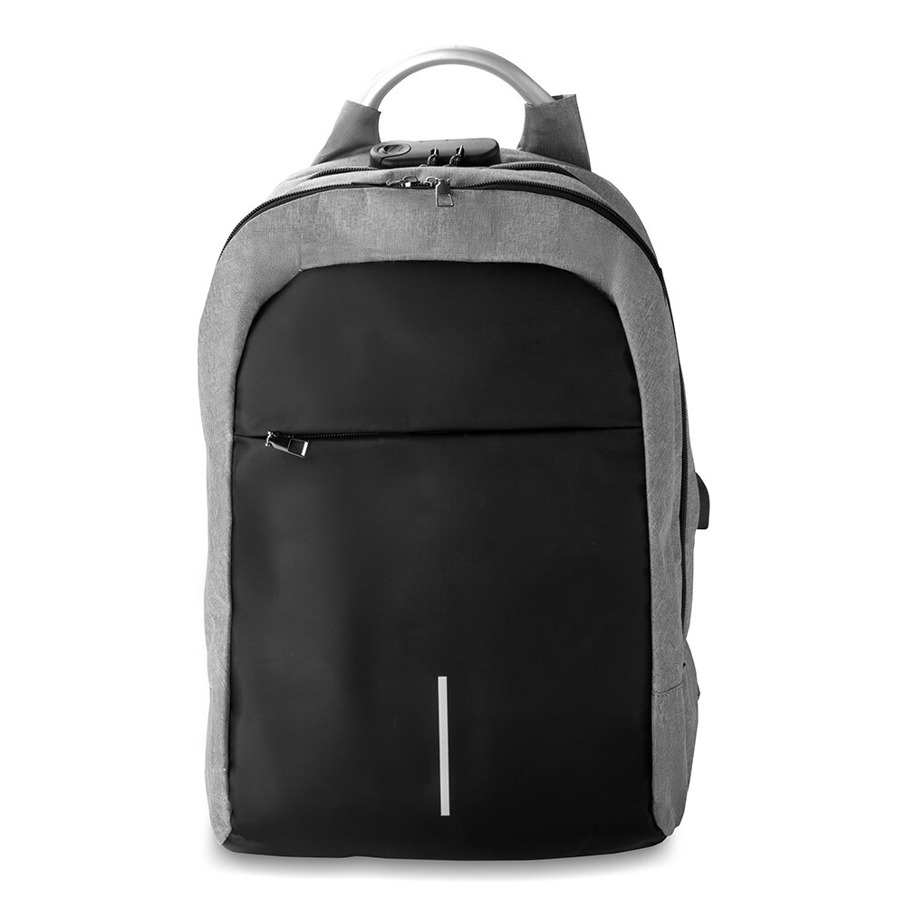 Mochila Notebook 15.6” Saída USB Cadeado Engate para Mala Cinza