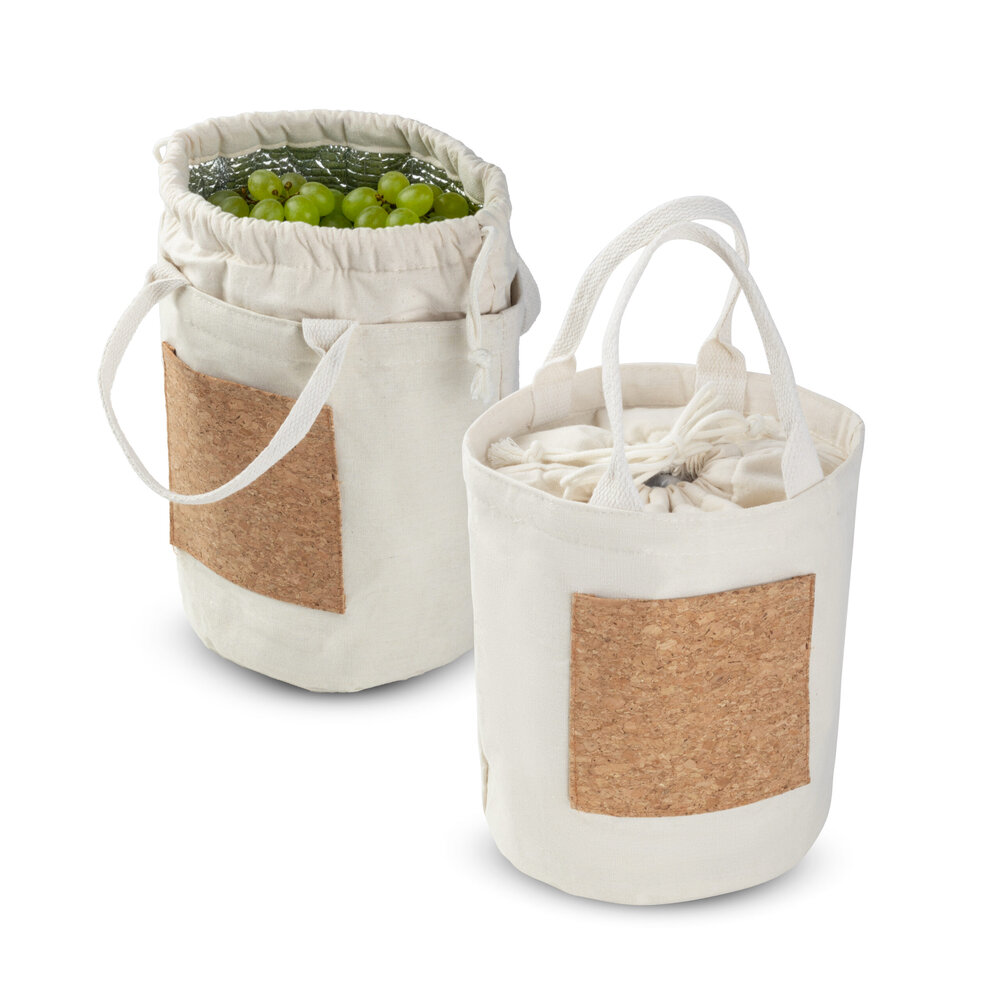 Bolsa Térmica 4,8L Algodão e Cortiça com Bolso Fechamento por Cordão