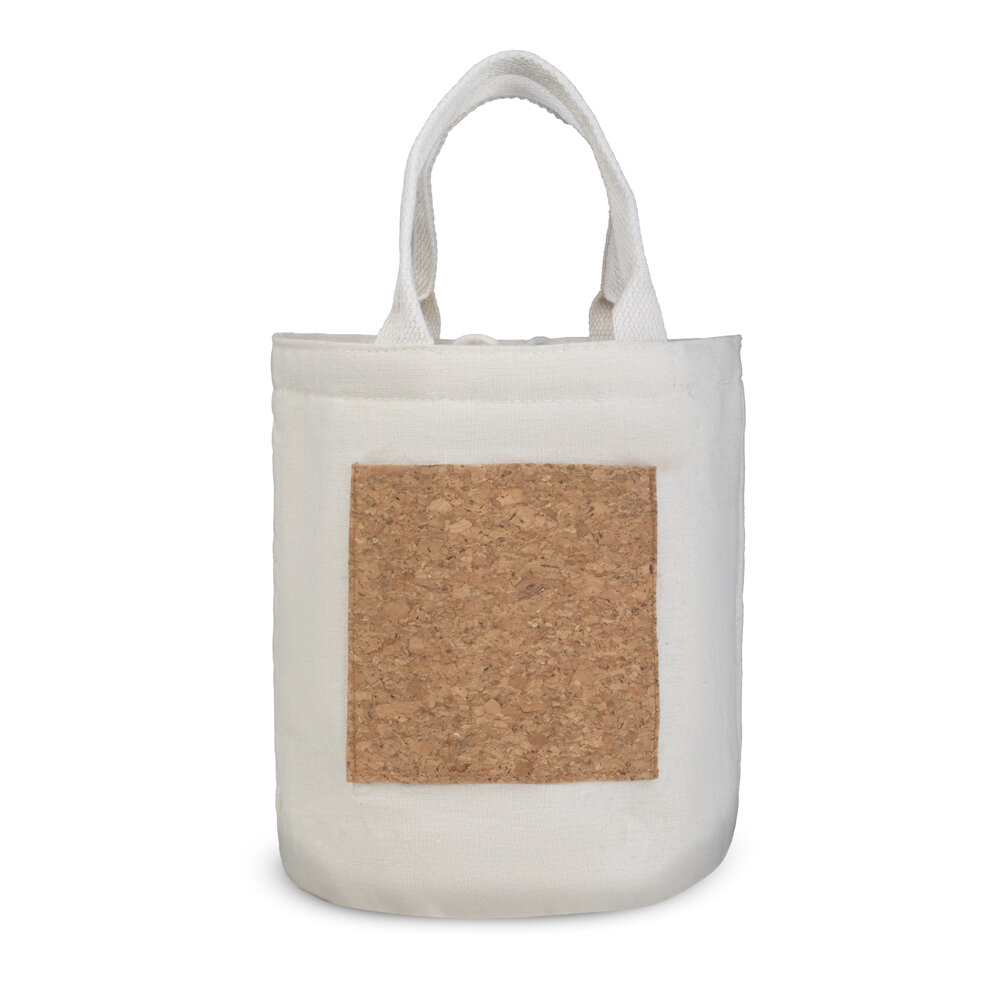 Bolsa Térmica 4,8L Algodão e Cortiça com Bolso Fechamento por Cordão