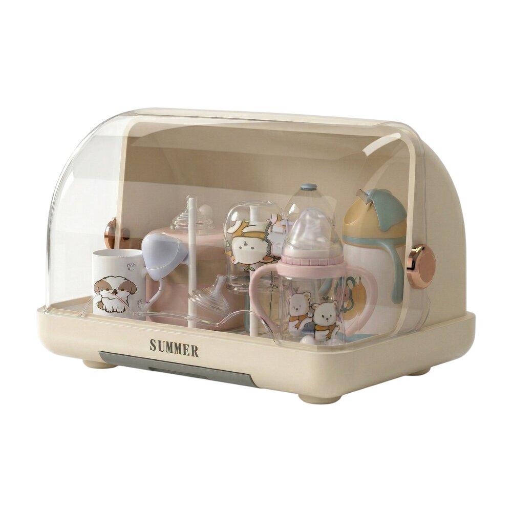 Escorredor de Mamadeira Fechado Higiênico com Tampa Infantil Creme