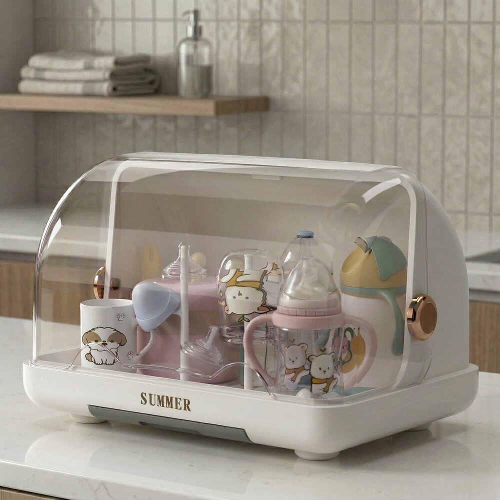 Escorredor de Mamadeira Fechado Higiênico com Tampa Infantil Branco