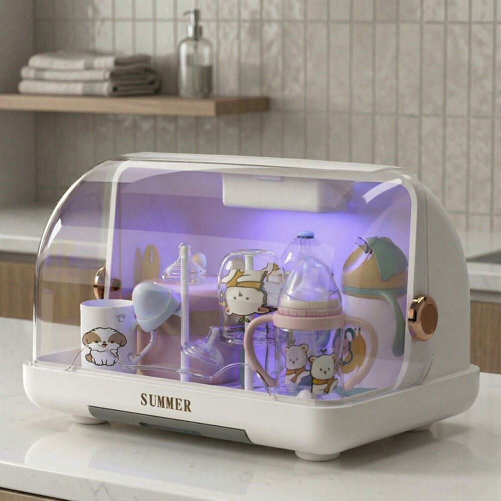 Escorredor de Mamadeira Fechado Higiênico com Luz UV Branco