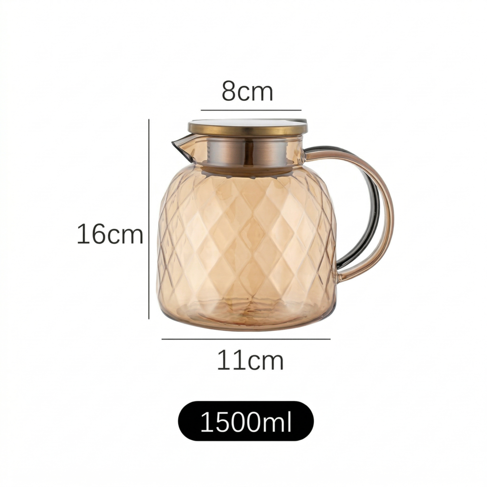 Jarra de Vidro 1,5L com Tampa de Madeira Luxo Fogão Indução