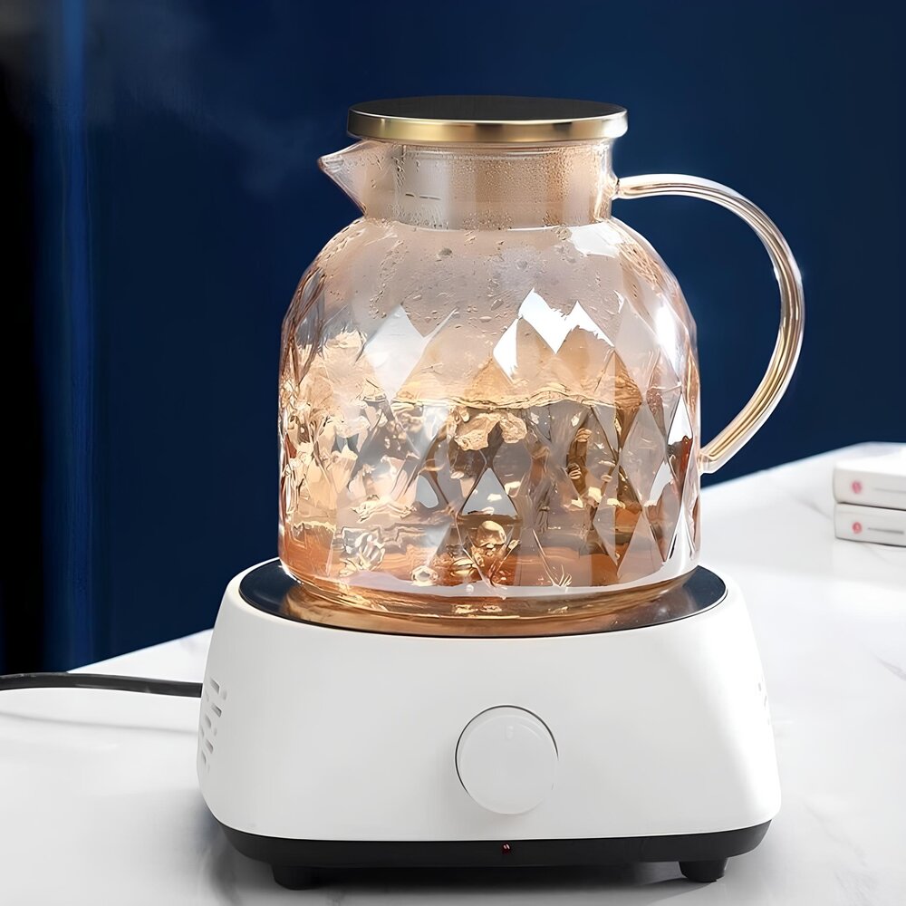 Jarra de Vidro 1,5L com Tampa de Madeira Luxo Fogão Indução