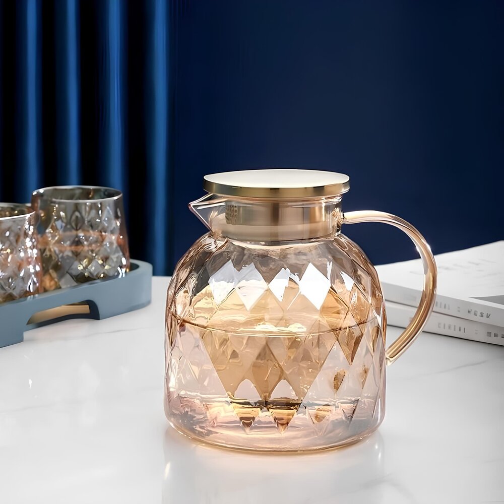 Jarra de Vidro 1,5L com Tampa de Madeira Luxo Fogão Indução