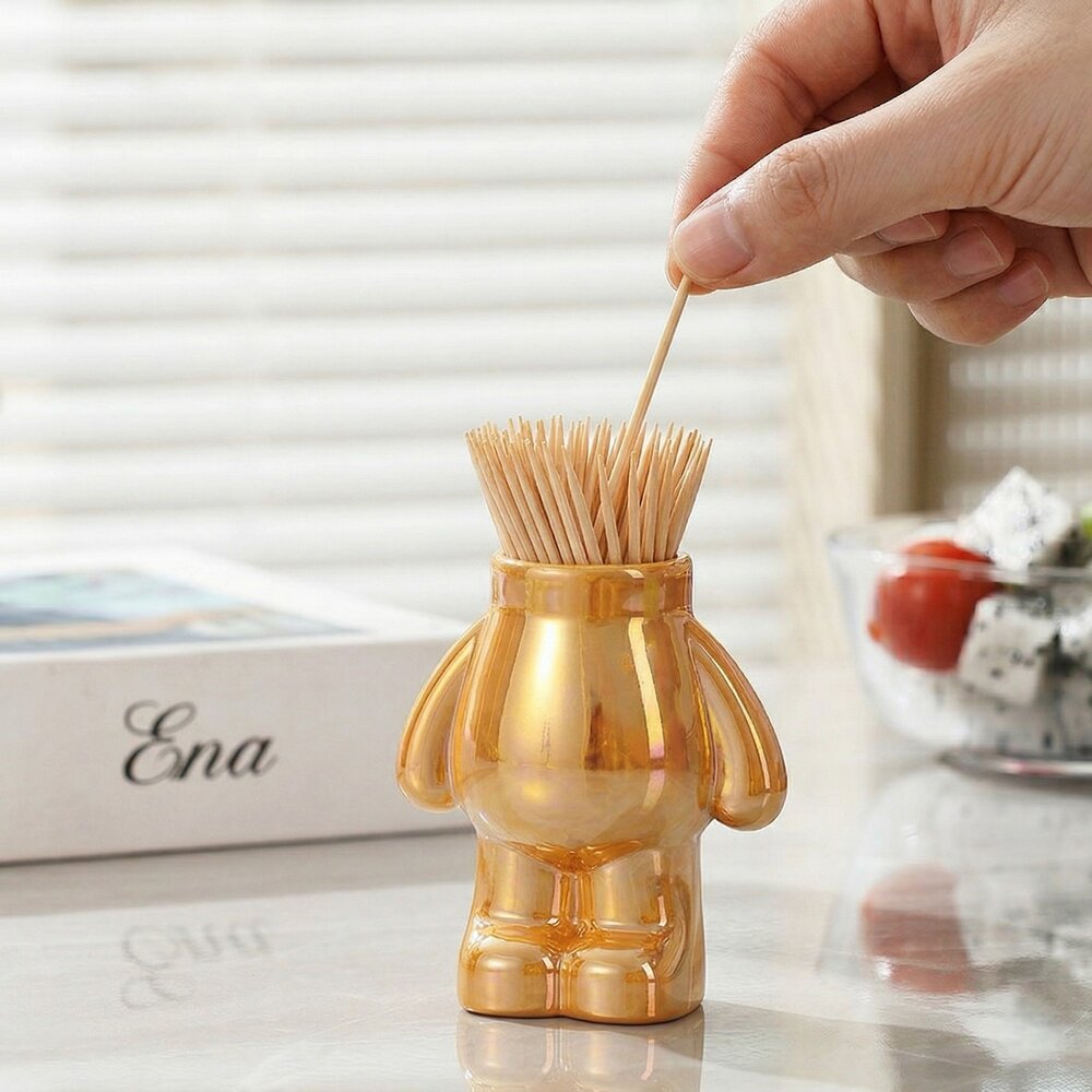 Porta Palitos de Dente Paliteiro em Forma de Urso Dourado