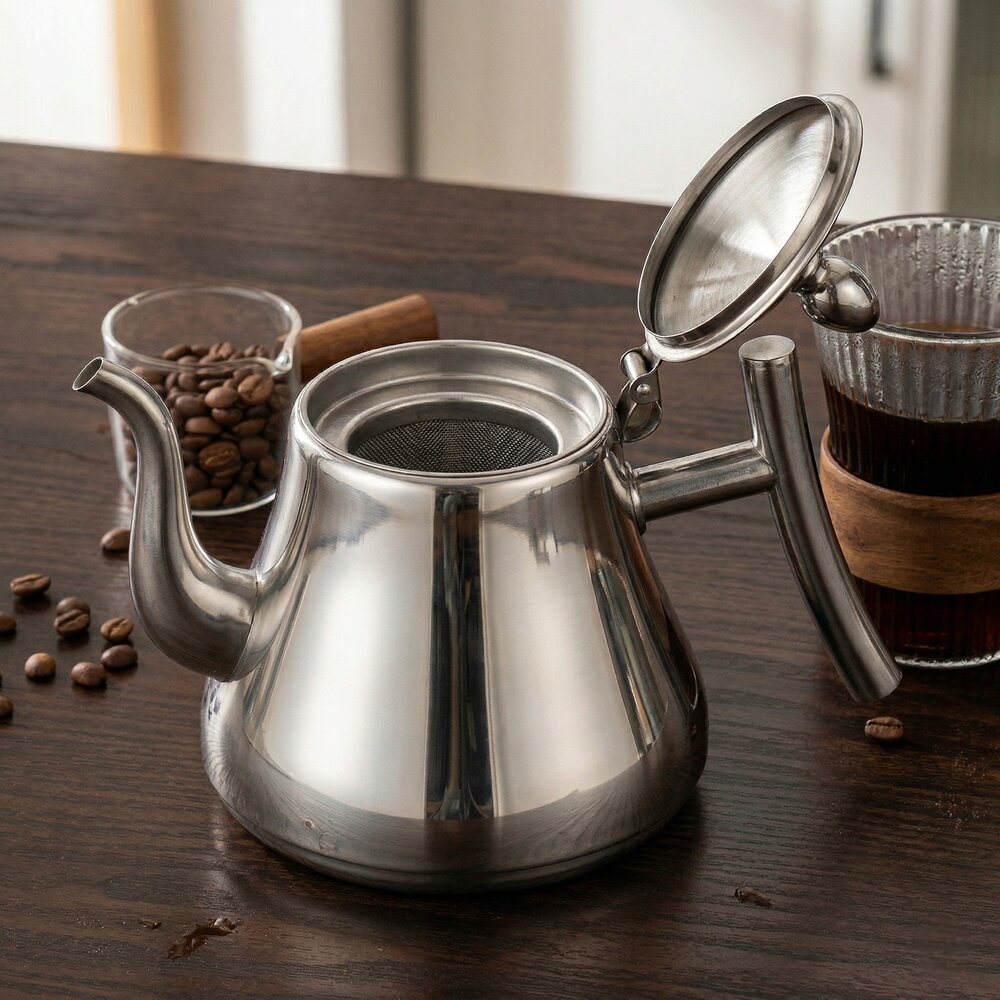 Chaleira em Aço Inox 1,3L  Filtro para Chá Fogão Indução