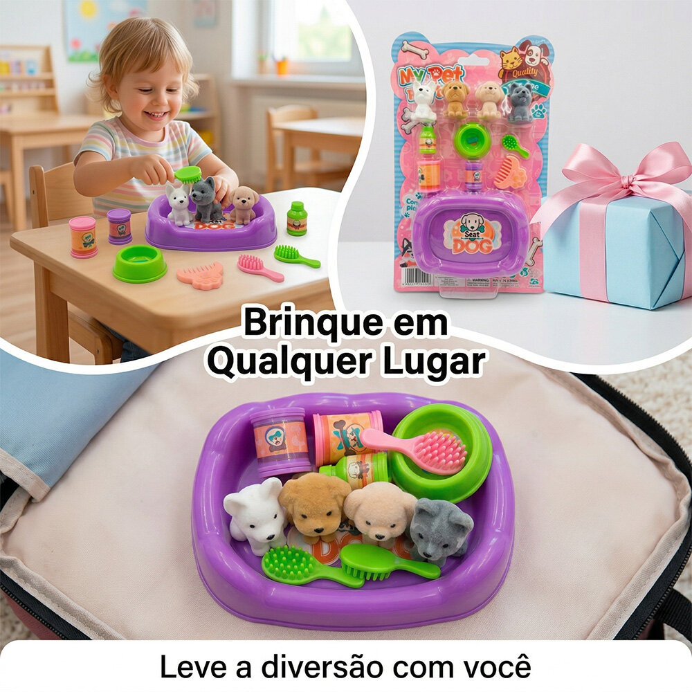 Kit Petshop Infantil Banho Pet com 11 Peças Brinquedo