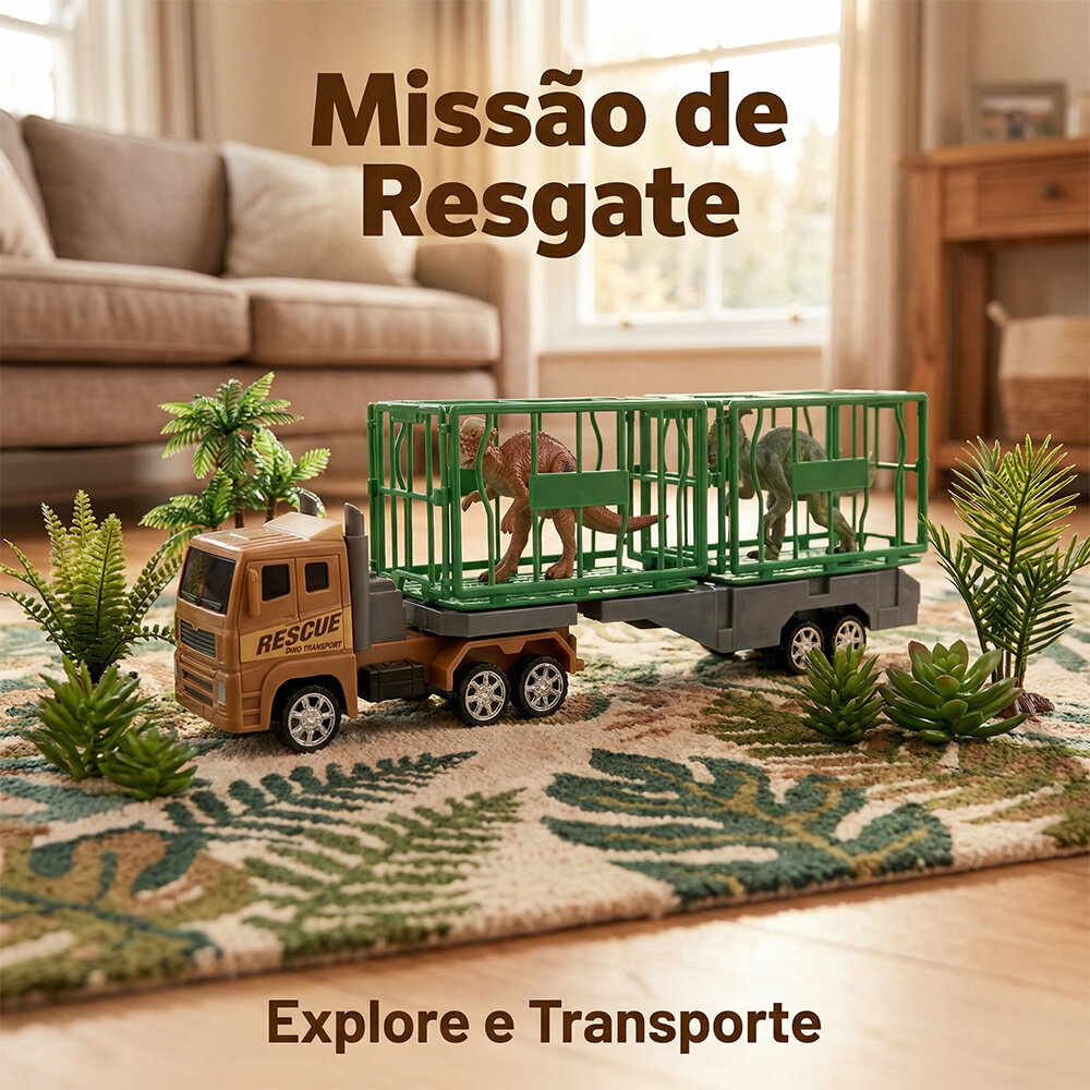 Caminhão com Dinossauros Carreta Safari Brinquedo Infantil 3+