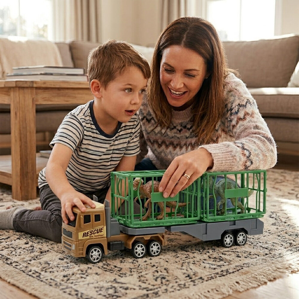 Caminhão com Dinossauros Carreta Safari Brinquedo Infantil 3+