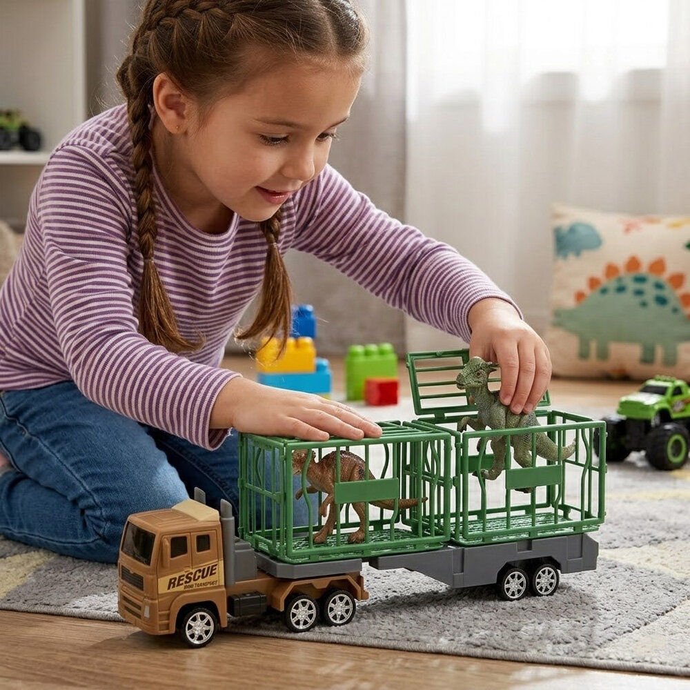 Caminhão com Dinossauros Carreta Safari Brinquedo Infantil 3+