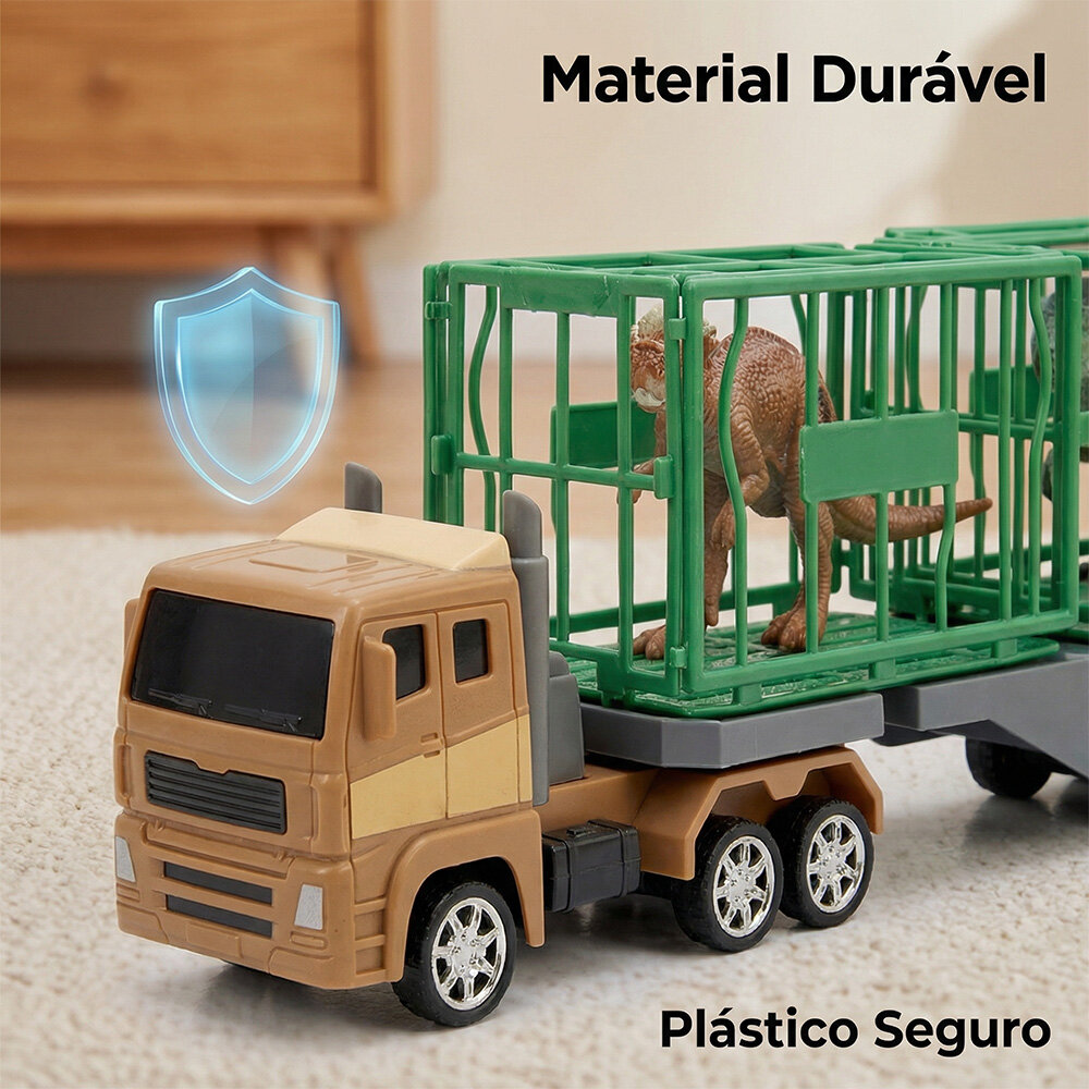 Caminhão com Dinossauros Carreta Safari Brinquedo Infantil 3+