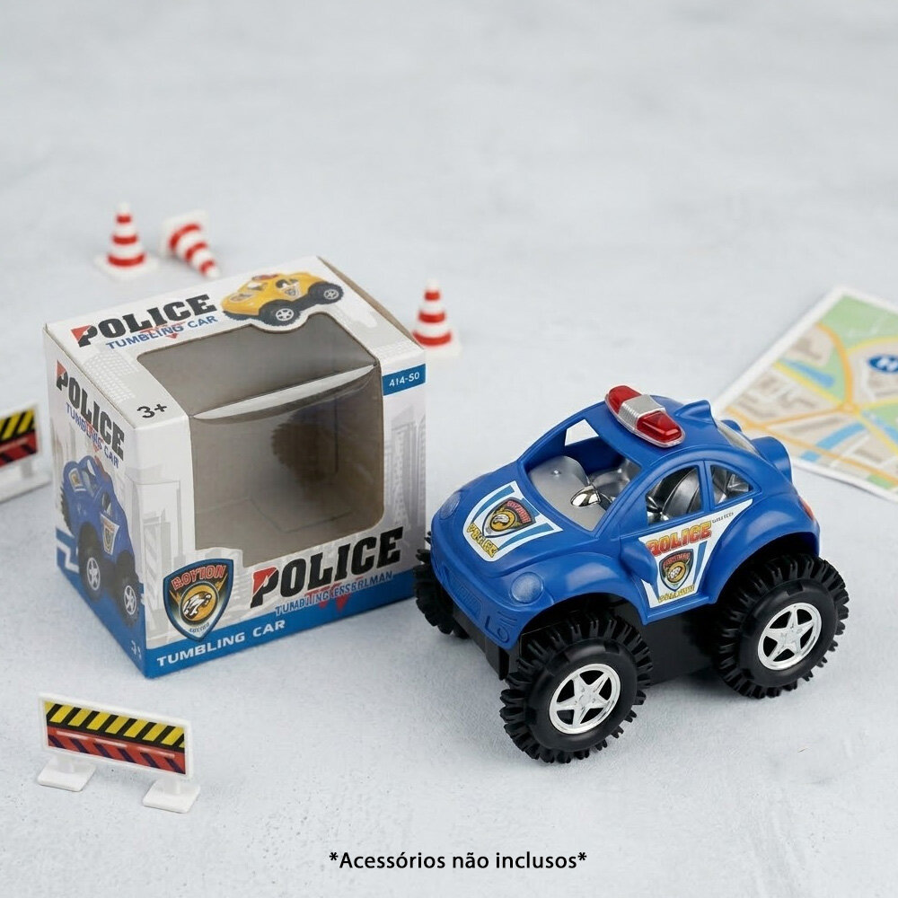 Carrinho de Polícia com Motor à Pilha Brinquedo Infantil 3+