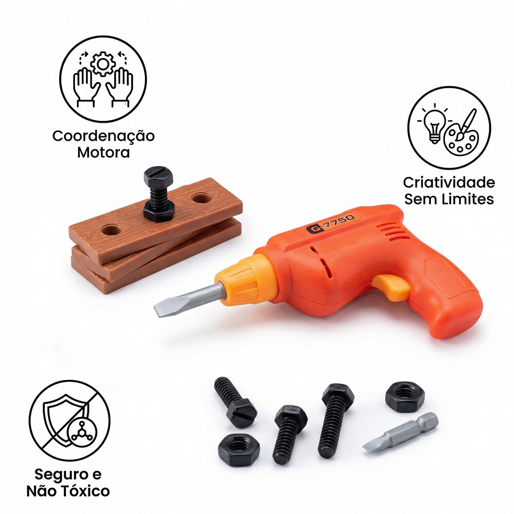 Kit Ferramentas Infantil com Parafusadeira e Parafusos 6+
