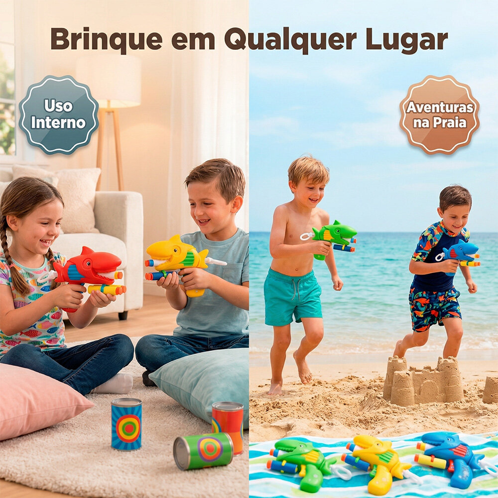 Pistola Lança Dardos Tubarão com Projéteis Infantil