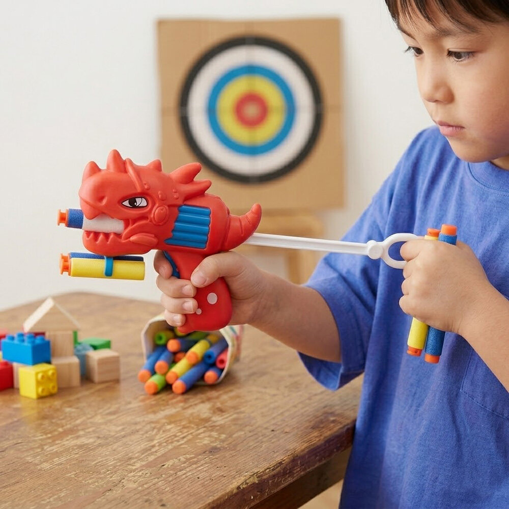 Pistola Lança Dardos Dinossauro com Projéteis Infantil