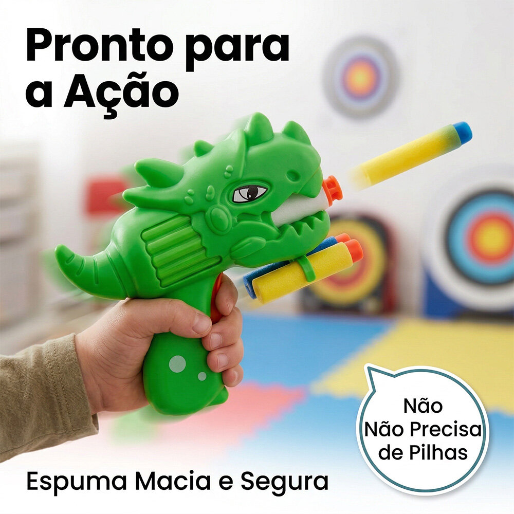 Pistola Lança Dardos Dinossauro com Projéteis Infantil