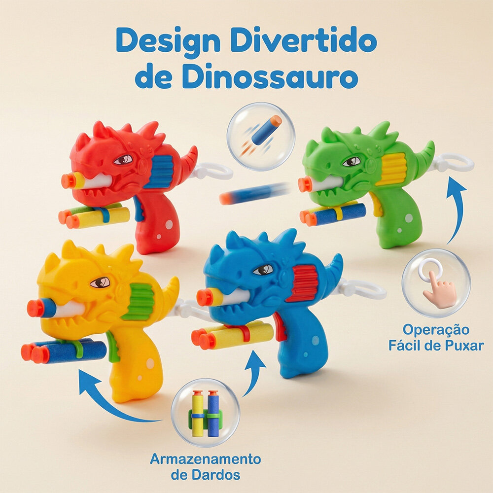 Pistola Lança Dardos Dinossauro com Projéteis Infantil