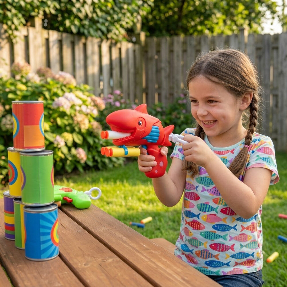 Pistola Lança Dardos Tubarão com Projéteis Infantil