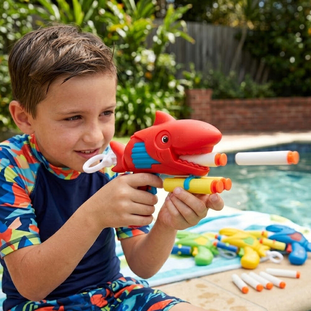 Pistola Lança Dardos Tubarão com Projéteis Infantil