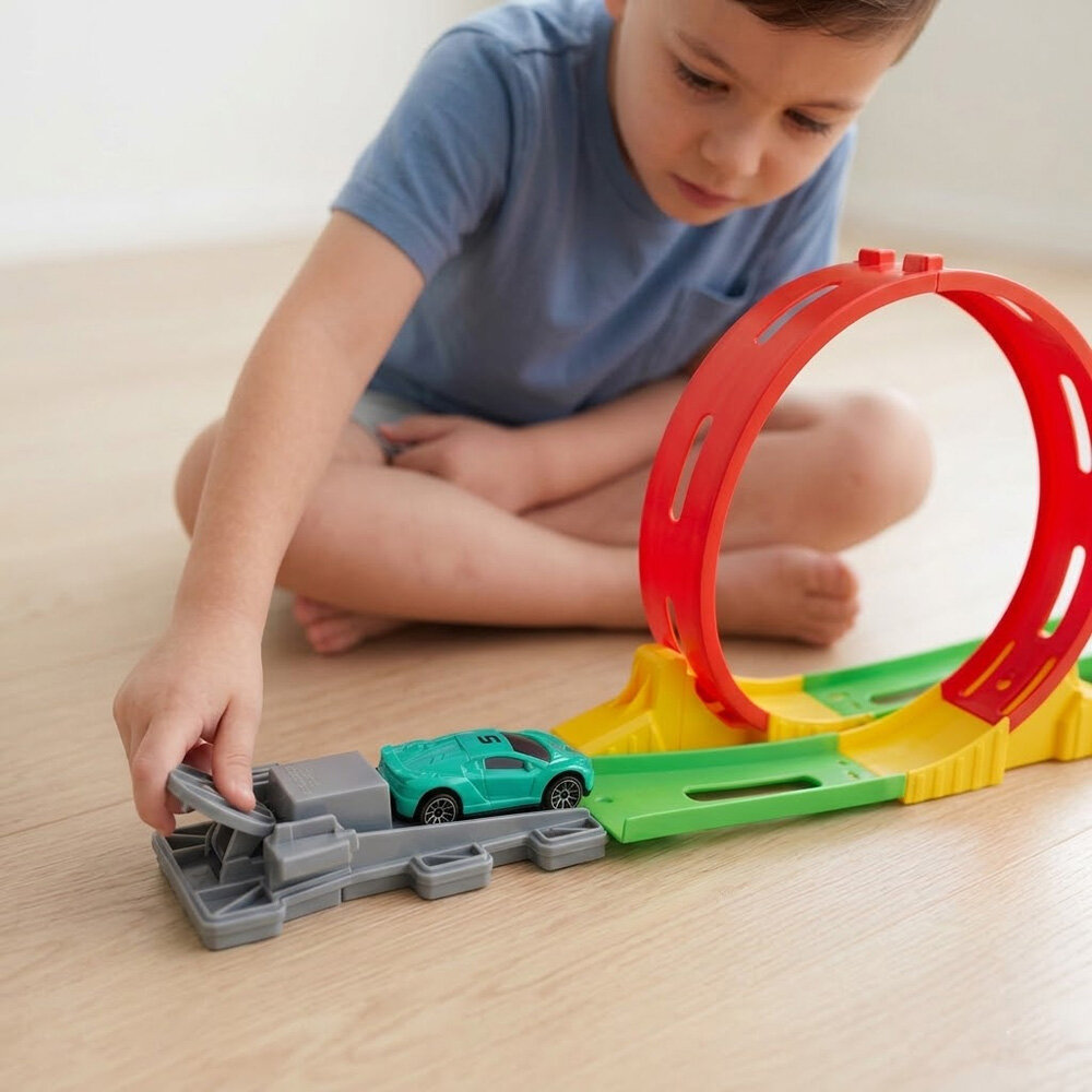 Pista de Carrinho com Loop e Lançador Brinquedo Infantil 3+