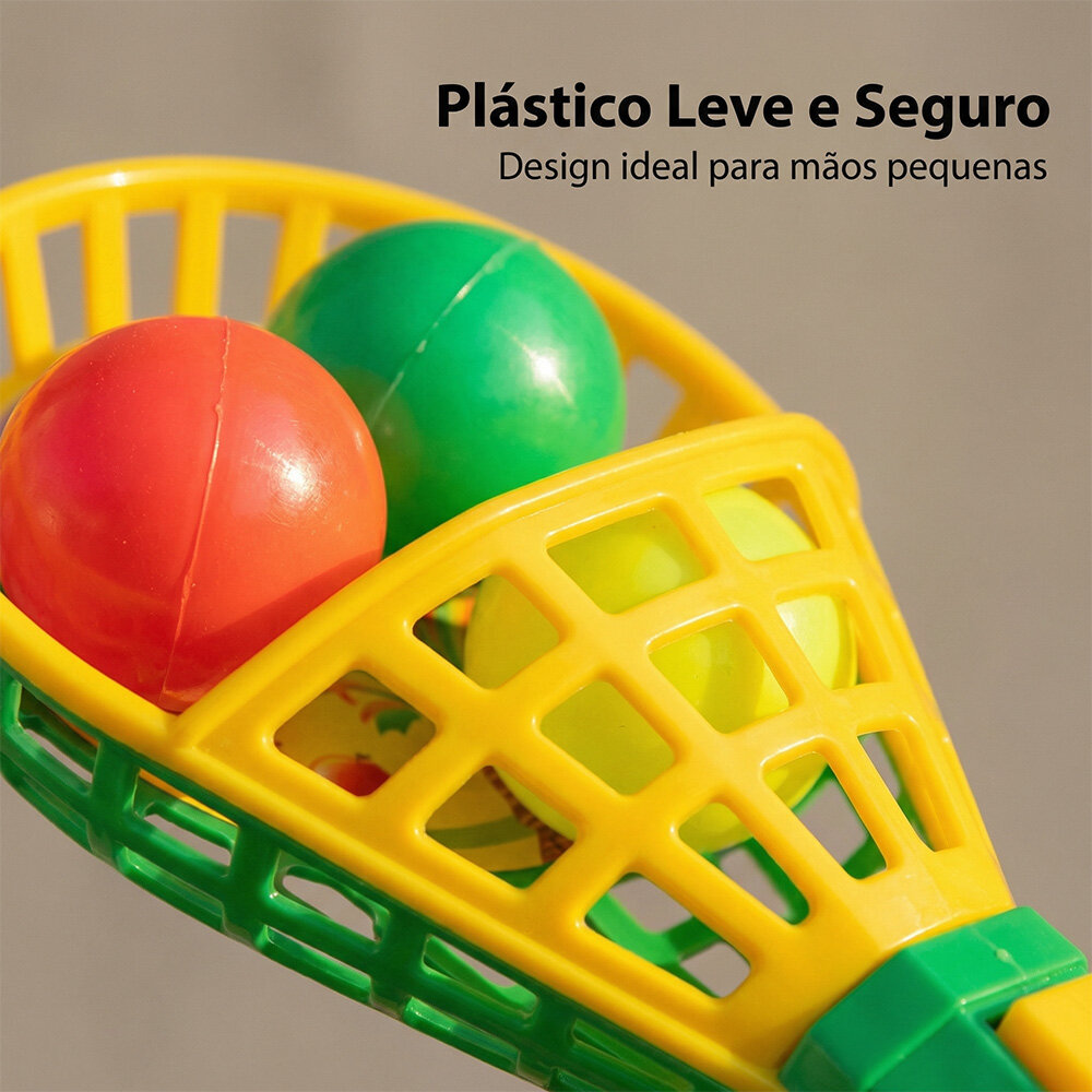 Kit Raquete Lança Bola Brinquedo Infantil 2 Peças 3+