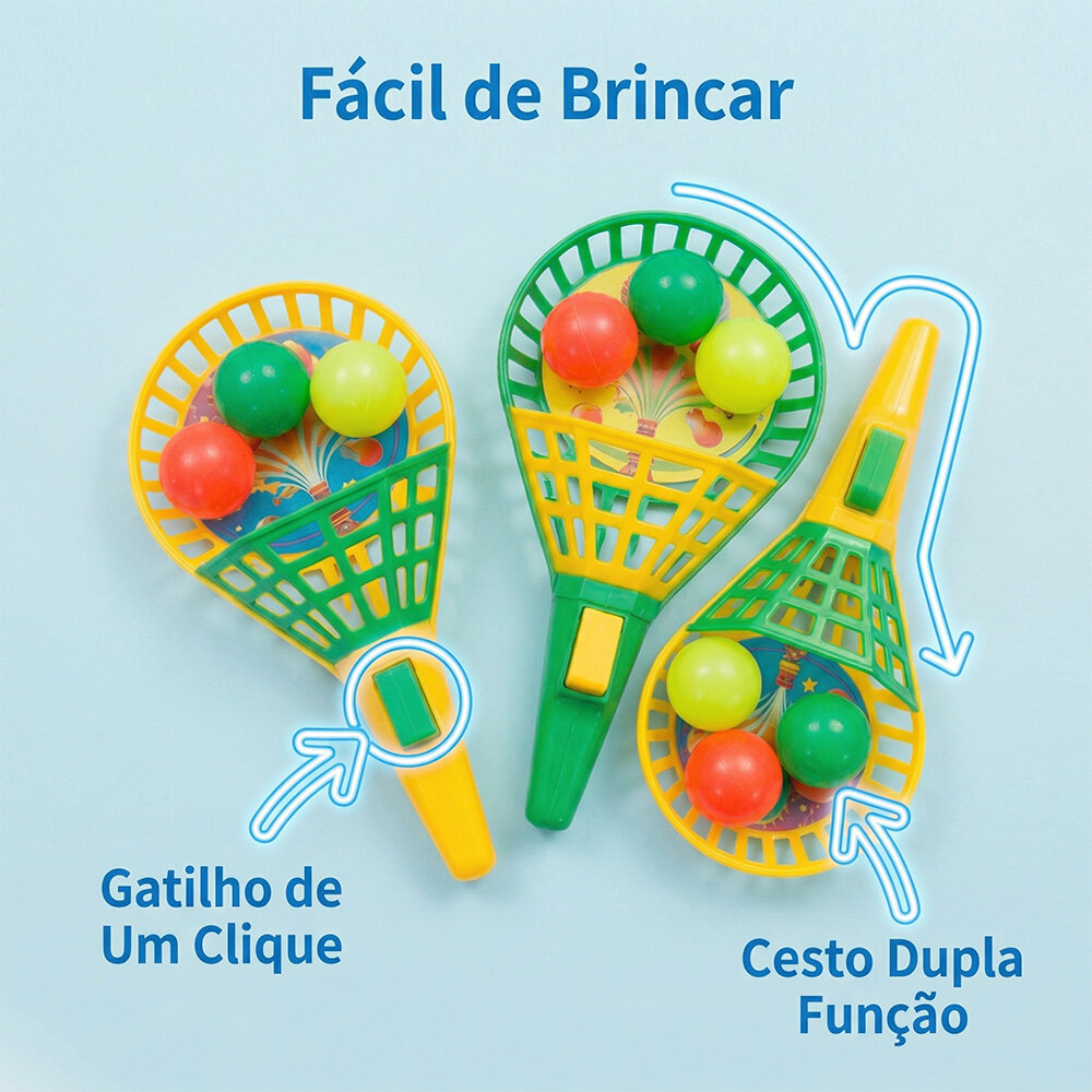 Kit Raquete Lança Bola Brinquedo Infantil 2 Peças 3+