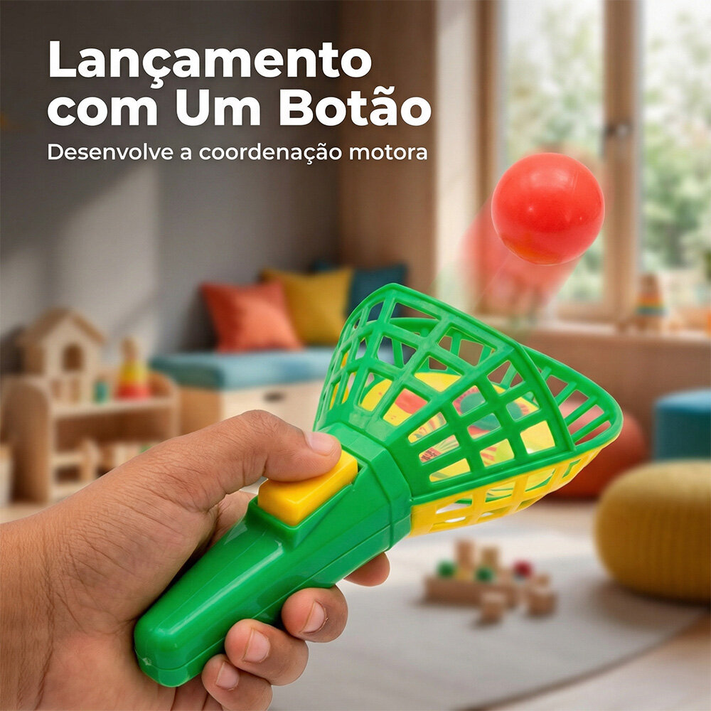 Kit Raquete Lança Bola Brinquedo Infantil 2 Peças 3+
