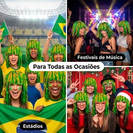 Peruca Torcedor Brasil Copa do Mundo Metalizada