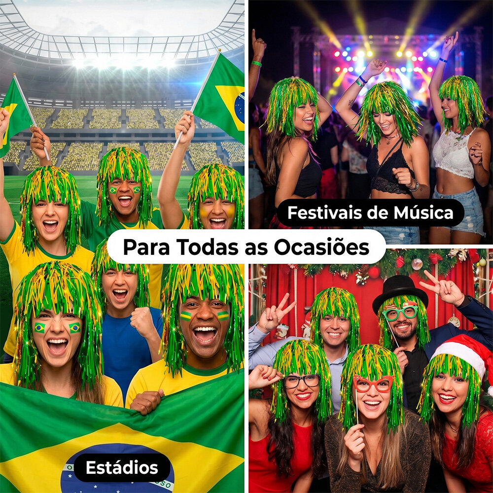 Peruca Torcedor Brasil Copa do Mundo Metalizada
