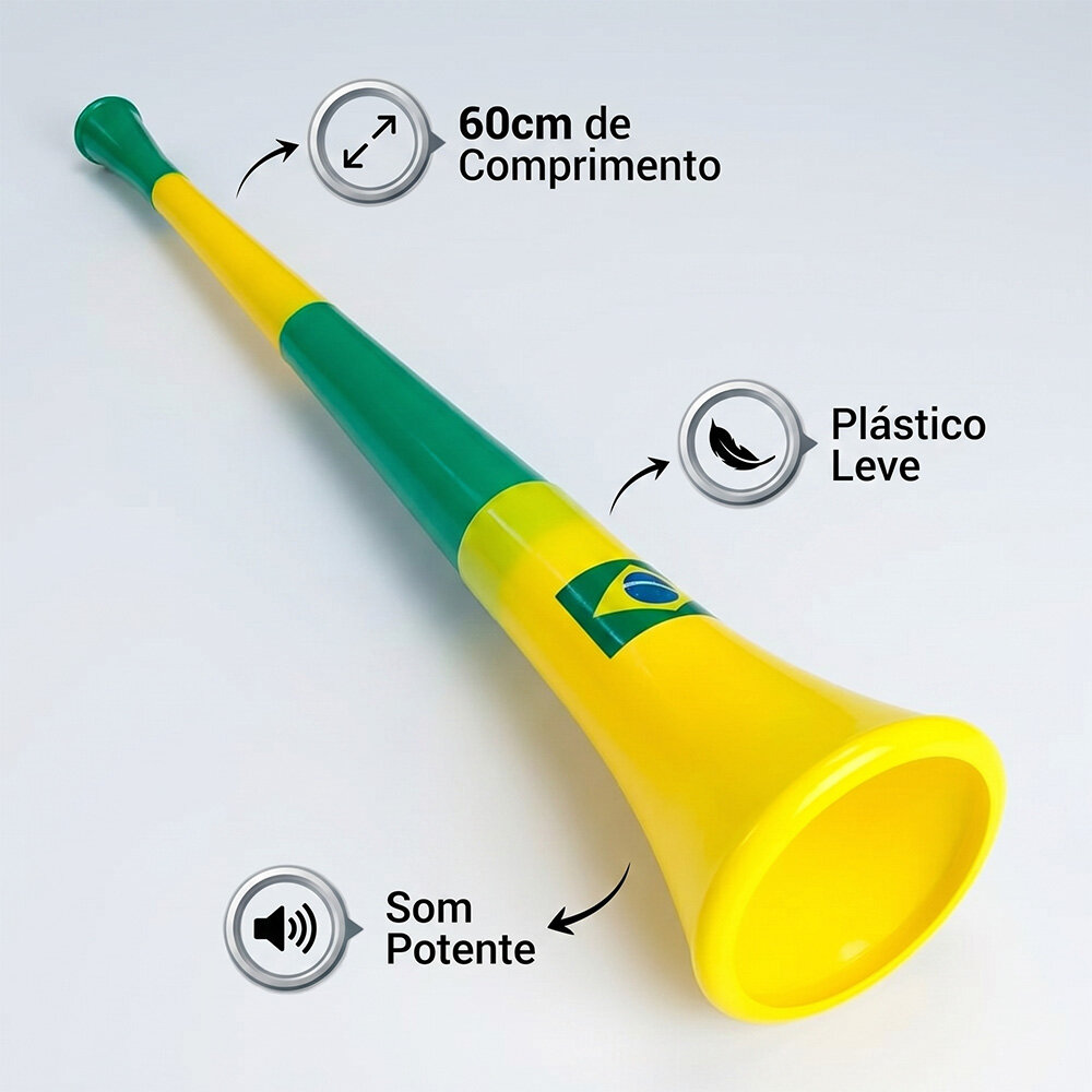Vuvuzela Corneta Grande Copa do Mundo Brasil 60cm