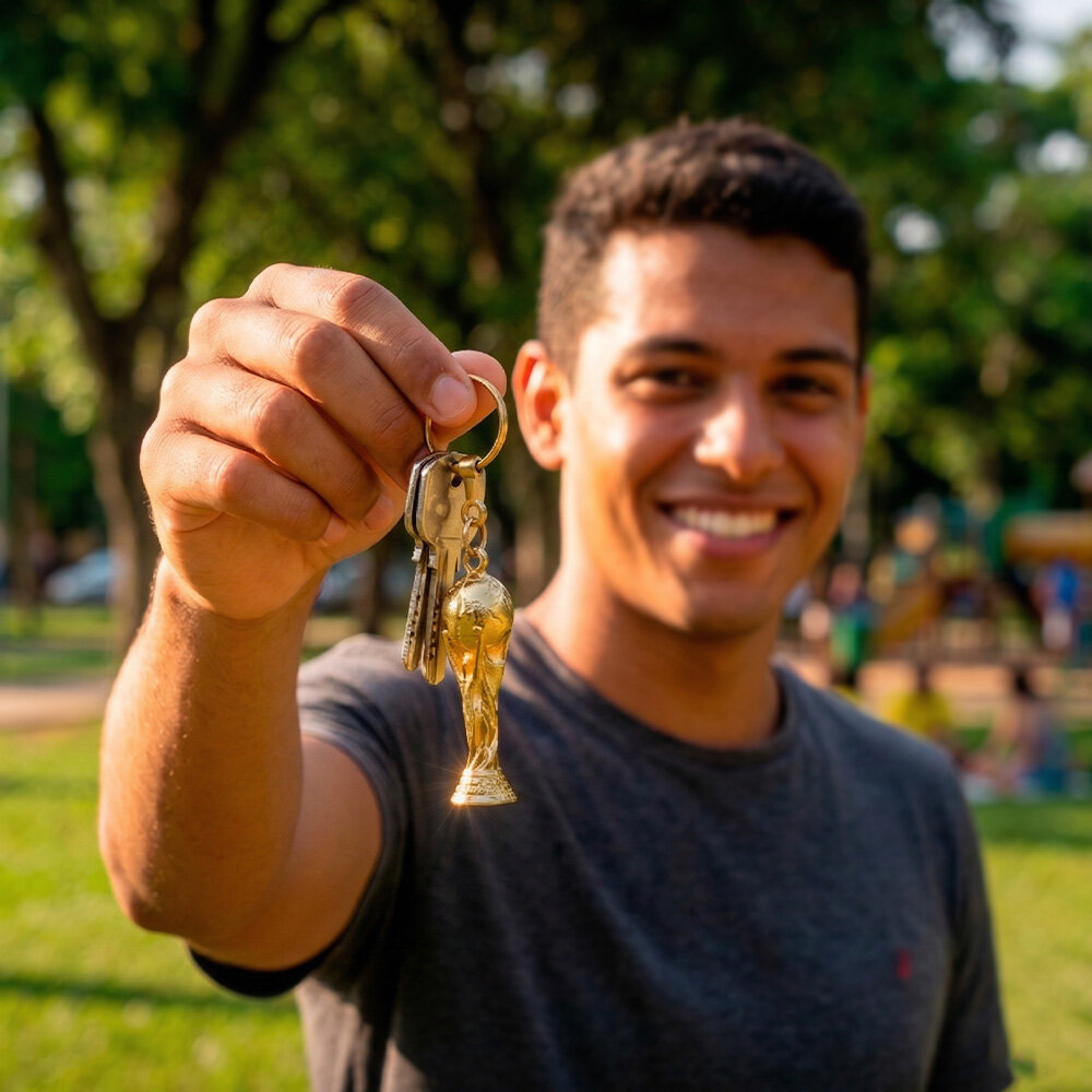 Chaveiro Troféu Futebol Copa do Mundo Dourado 4,5cm