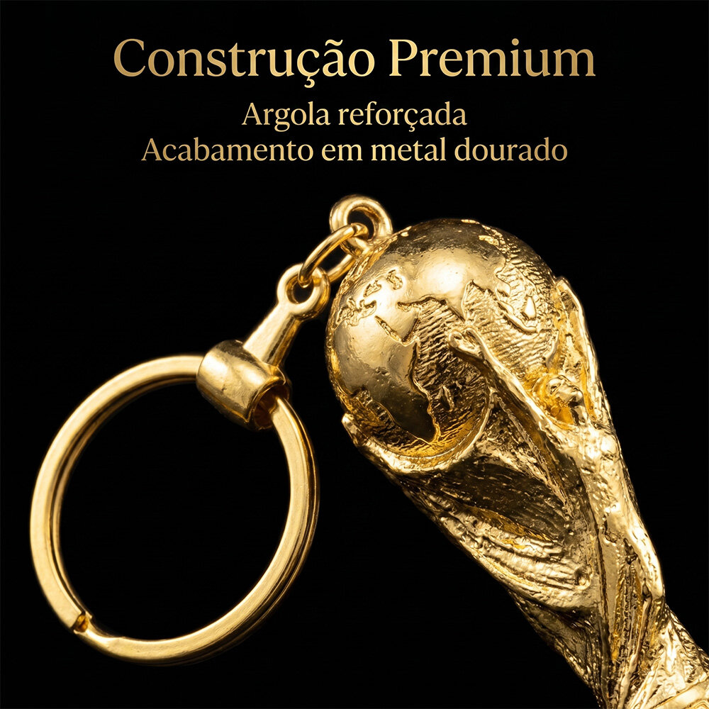 Chaveiro Troféu Futebol Copa do Mundo Dourado 4,5cm