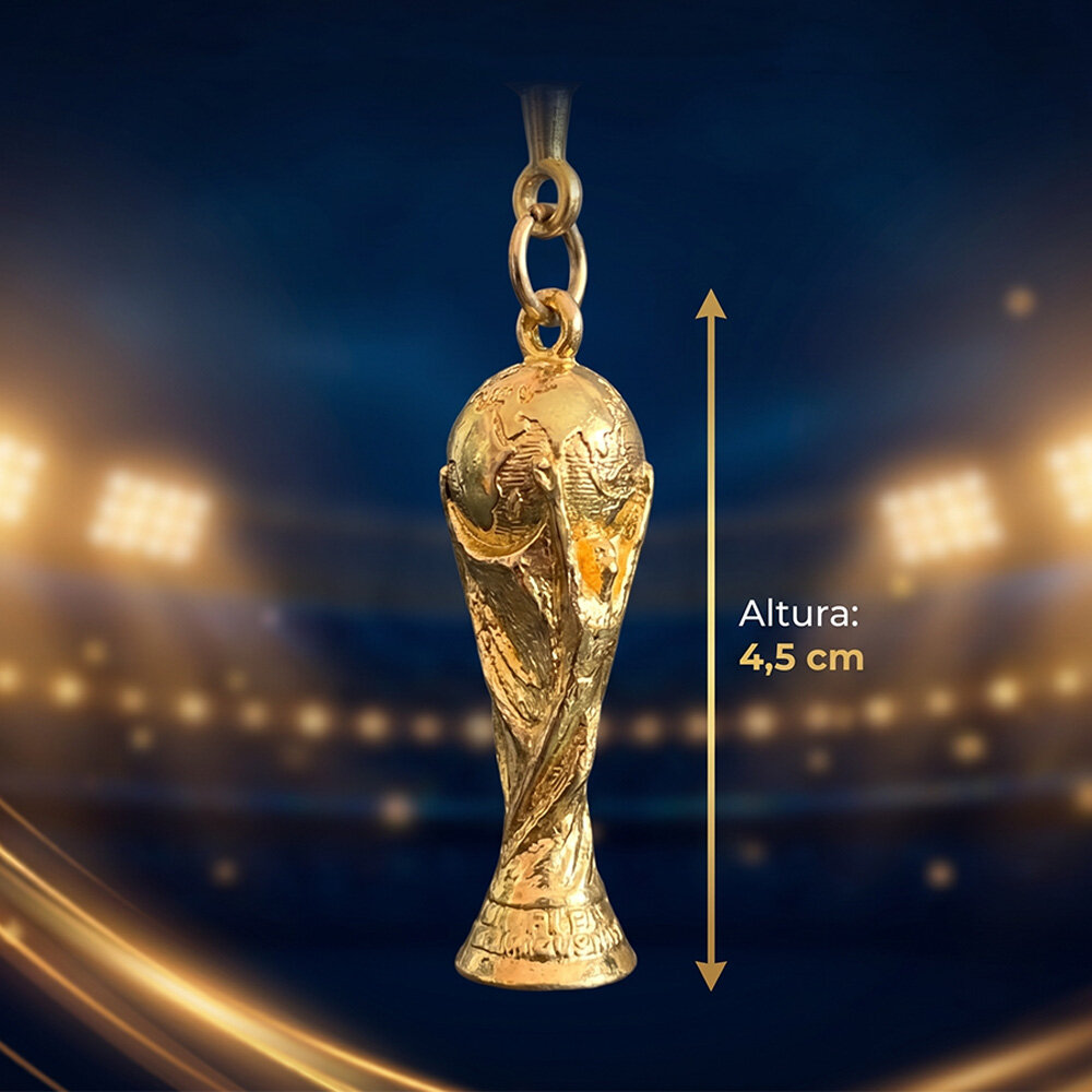 Chaveiro Troféu Futebol Copa do Mundo Dourado 4,5cm