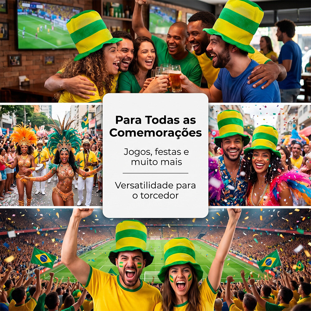 Chapéu Listrado Brasil Torcedor Futebol Verde e Amarelo