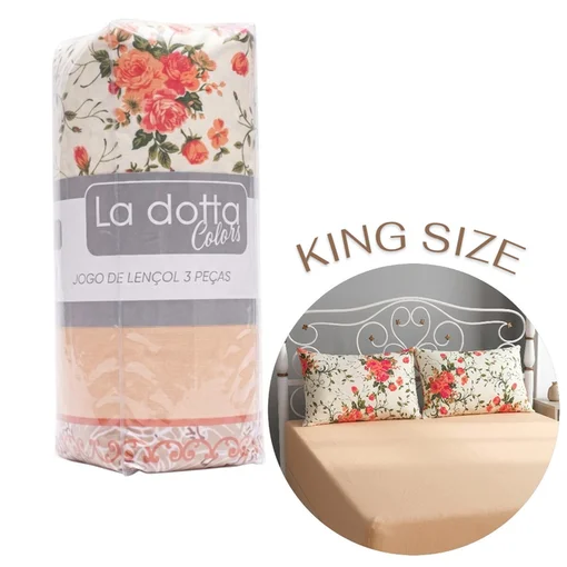 Jogo de Lençol 3 Peças King Size 100% Algodão Alta Qualidade Rosas - La Dotta