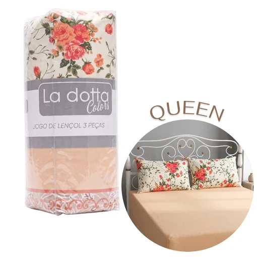 Jogo de Lençol 3 Peças Queen 100% Algodão Alta Qualidade Rosas - La Dotta