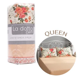 Jogo de Lençol 3 Peças Queen 100% Algodão Alta Qualidade Rosas - La Dotta