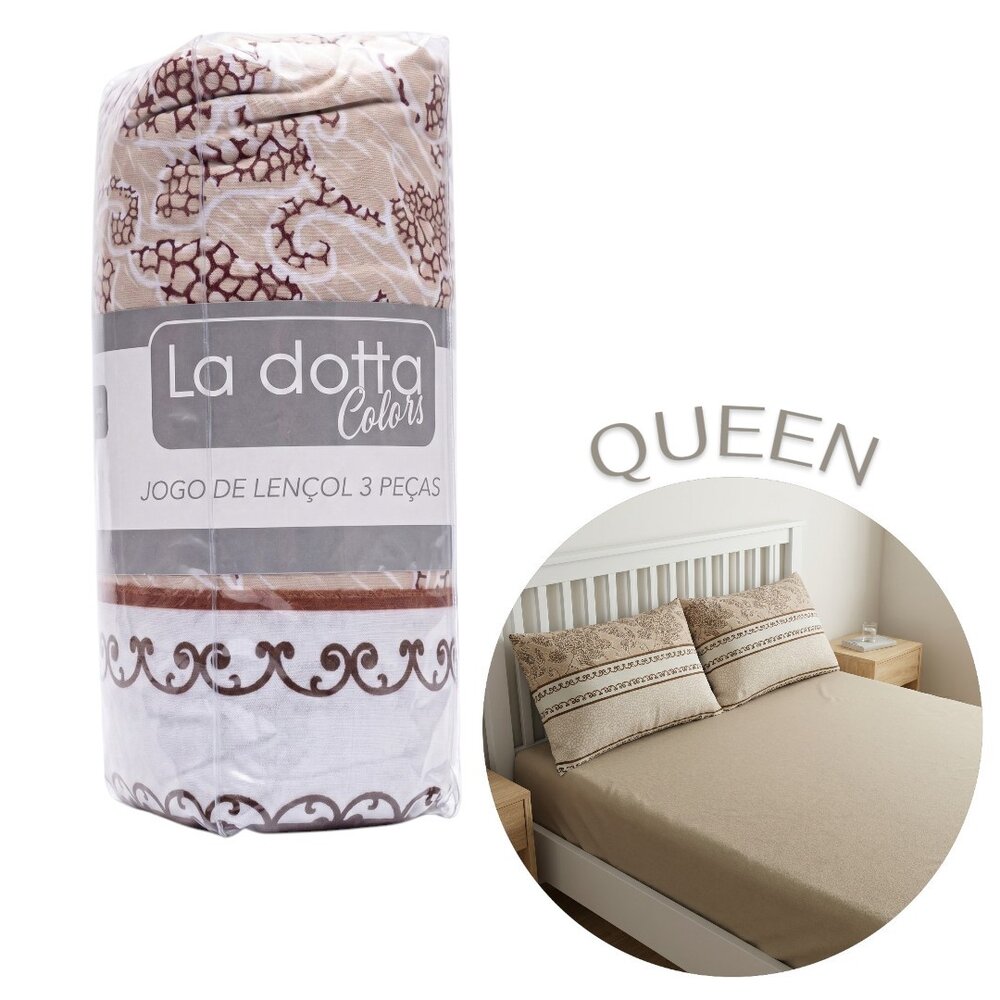 Jogo de Lençol 3 Peças Queen 100% Algodão Alta Qualidade Mel - La Dotta