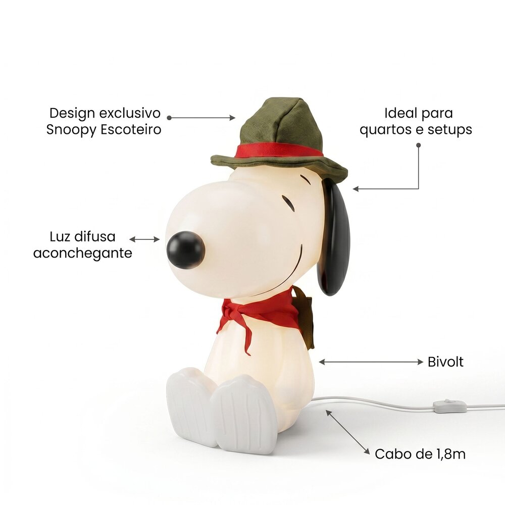 Luminária 3D Snoopy Escoteiro Luz Difusa Decoração Criativa