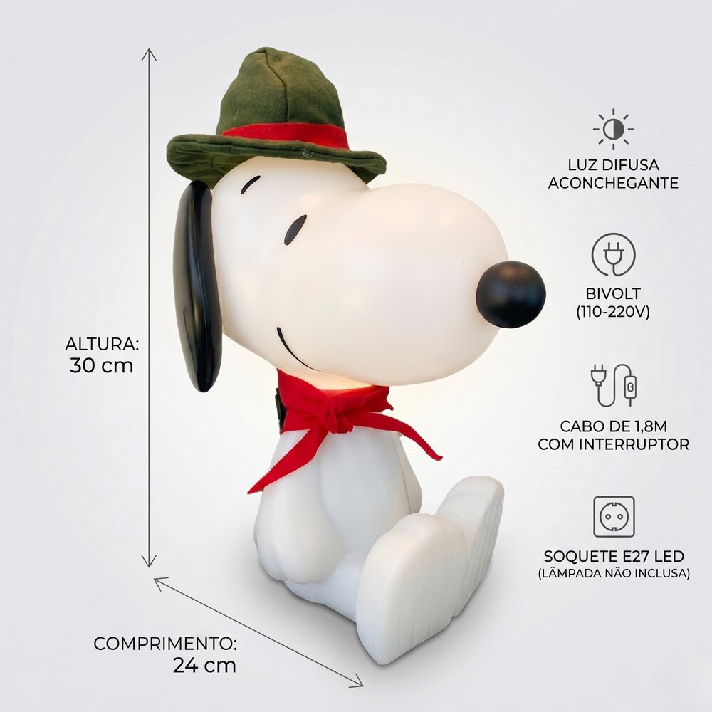 Luminária 3D Snoopy Escoteiro Luz Difusa Decoração Criativa