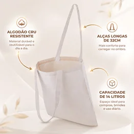 Bolsa Sacola em Algodão Branca 14L com Alça 32cm Grande