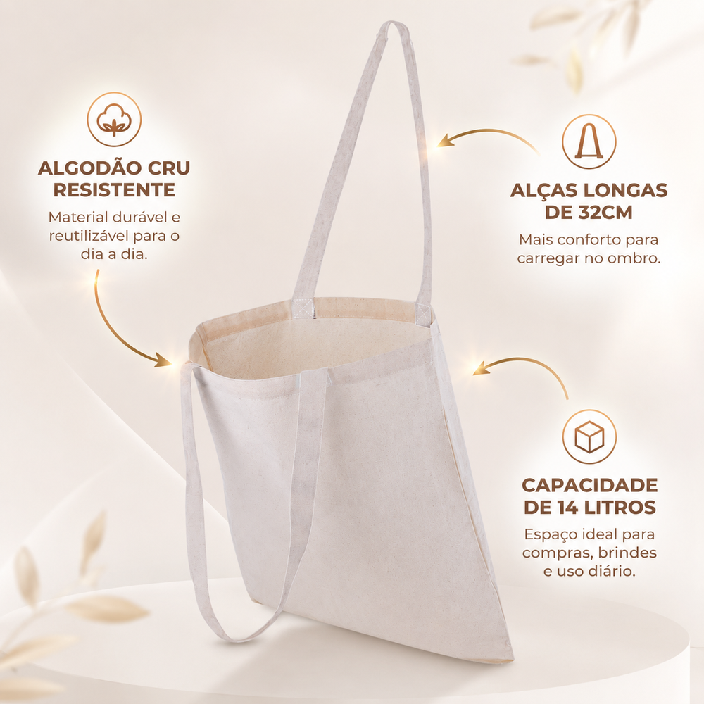 Bolsa Sacola em Algodão Branca 14L com Alça 32cm Grande